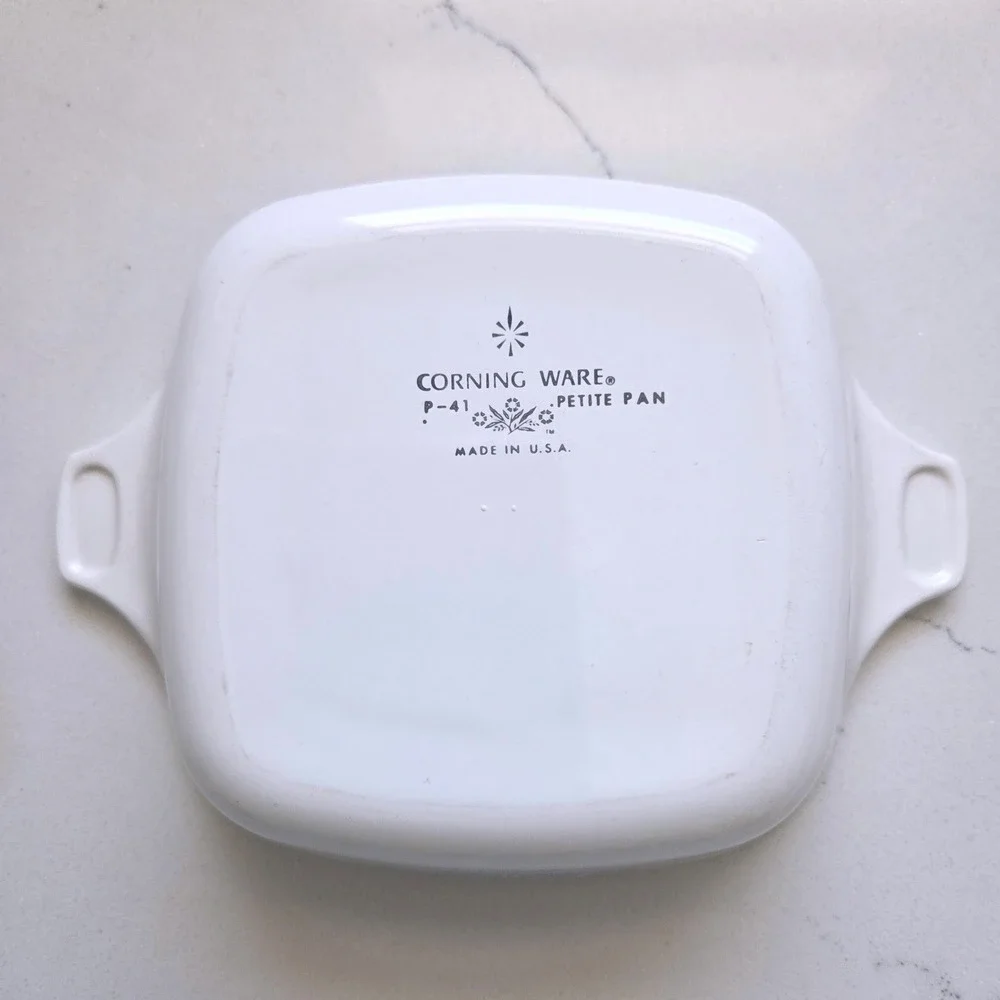 VTG 60s Corning Ware P-41 Petite Pan Blue Cornflower White Square Casserole Dish